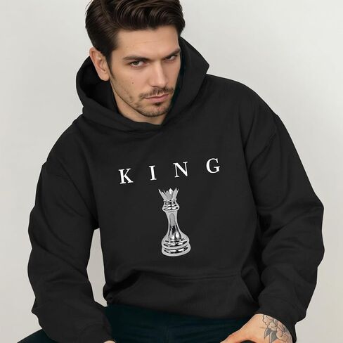 King Graphic Hoodies For Men Oversized Designer Hoodie Cool Chess Sweatshirts Urban Streetwear Drop Shoulder Pullover in Kuwait