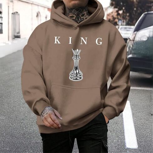 King Graphic Hoodies For Men Oversized Designer Hoodie Cool Chess Sweatshirts Urban Streetwear Drop Shoulder Pullover in Kuwait
