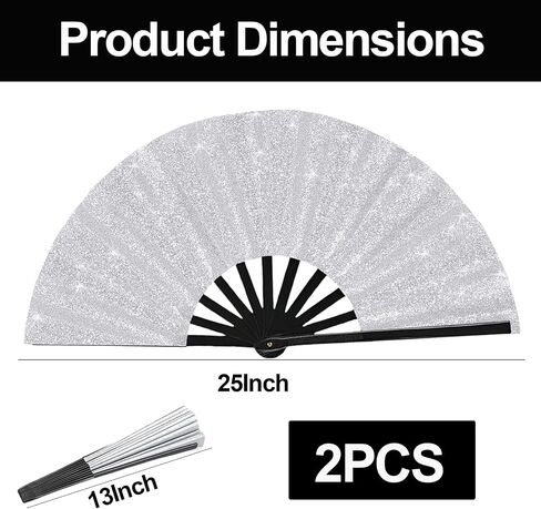 2 Pcs Large Clap Fans for Line Dancing, Folding Hand for Boots On The Ground Dance，Nylon Cloth Foldable for Line Dancing Festival Craft Dance Decoration for Party Favors (Black Glitter) in Saudi Arabia