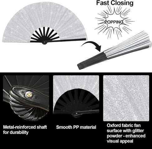 2 Pcs Large Clap Fans for Line Dancing, Folding Hand for Boots On The Ground Dance，Nylon Cloth Foldable for Line Dancing Festival Craft Dance Decoration for Party Favors (Black Glitter) in Saudi Arabia