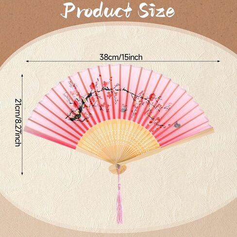 Rose Pink Folding Hand Fan Handheld Chinese Folding Fan Vintage Folding Fan with Bamboo Frame Tassel Foldable Retro Photo Props for Women Decoration Party Wedding Dancing in Saudi Arabia