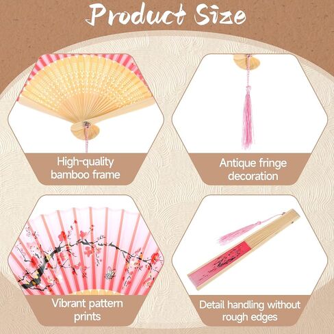 Rose Pink Folding Hand Fan Handheld Chinese Folding Fan Vintage Folding Fan with Bamboo Frame Tassel Foldable Retro Photo Props for Women Decoration Party Wedding Dancing in Saudi Arabia