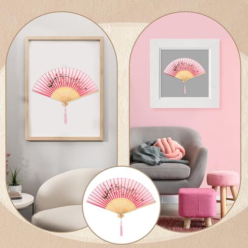 Rose Pink Folding Hand Fan Handheld Chinese Folding Fan Vintage Folding Fan with Bamboo Frame Tassel Foldable Retro Photo Props for Women Decoration Party Wedding Dancing in Saudi Arabia