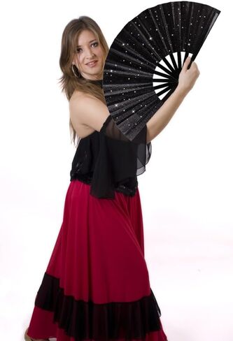 2 Pack Large Folding Hand Fans with Fan Bags, Large Clack Rave Fan Glitter Festival Hand Fan for Party, Music Festival, Club, Beach, Gift, Home Decorations(Gold) in Saudi Arabia