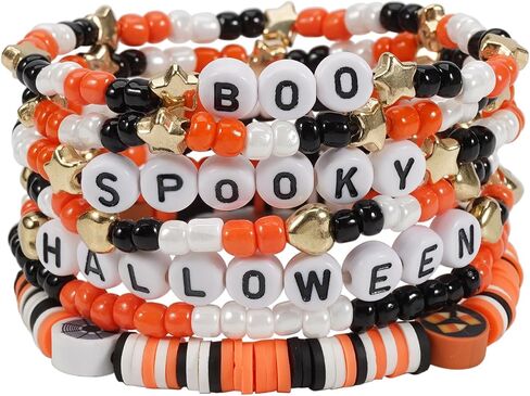 مجموعات أساور Twinfree للهالوين للنساء، أساور مطرزة بطبقات قوطية، سوار BOO Spooky Ghost Spider Pumpkin Kitten Charm القابل للتكديس in Kuwait