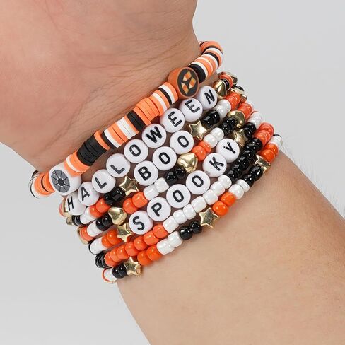 مجموعات أساور Twinfree للهالوين للنساء، أساور مطرزة بطبقات قوطية، سوار BOO Spooky Ghost Spider Pumpkin Kitten Charm القابل للتكديس in Kuwait