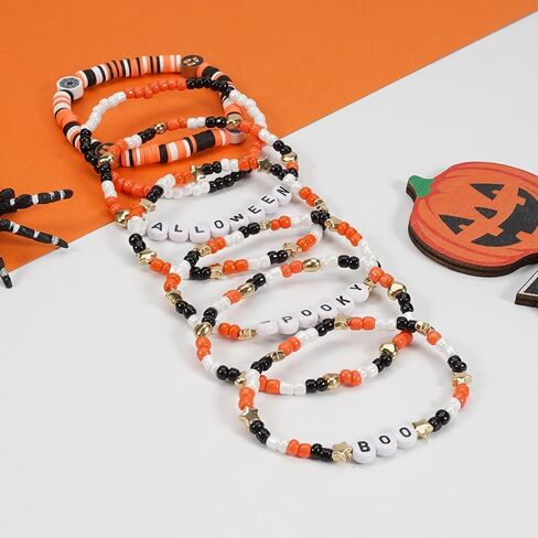 مجموعات أساور Twinfree للهالوين للنساء، أساور مطرزة بطبقات قوطية، سوار BOO Spooky Ghost Spider Pumpkin Kitten Charm القابل للتكديس in Kuwait