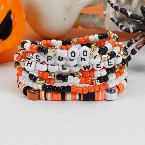 مجموعات أساور Twinfree للهالوين للنساء، أساور مطرزة بطبقات قوطية، سوار BOO Spooky Ghost Spider Pumpkin Kitten Charm القابل للتكديس in Kuwait