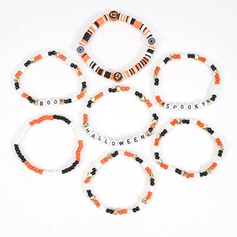 مجموعات أساور Twinfree للهالوين للنساء، أساور مطرزة بطبقات قوطية، سوار BOO Spooky Ghost Spider Pumpkin Kitten Charm القابل للتكديس in Kuwait
