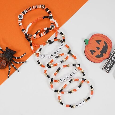 مجموعات أساور Twinfree للهالوين للنساء، أساور مطرزة بطبقات قوطية، سوار BOO Spooky Ghost Spider Pumpkin Kitten Charm القابل للتكديس in Kuwait