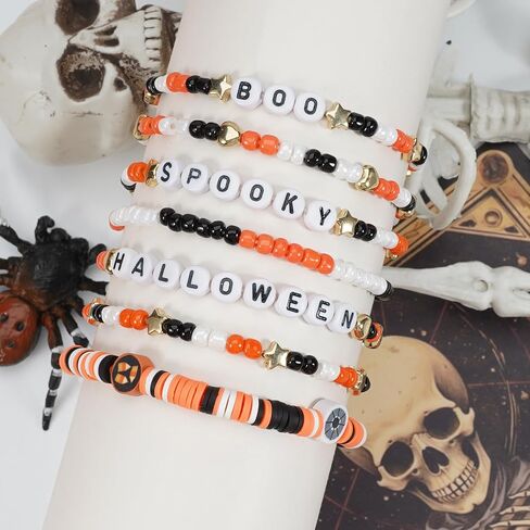 مجموعات أساور Twinfree للهالوين للنساء، أساور مطرزة بطبقات قوطية، سوار BOO Spooky Ghost Spider Pumpkin Kitten Charm القابل للتكديس in Kuwait