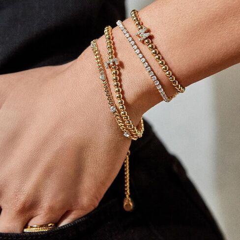 Initial Pisa Stretch Bracelet - Personalized Gold-Plated Bracelet for Women, Beaded Initial Bracelet, Stacking Bracelet, Custom Ball Bracelet, Trendy Jewelry in Saudi Arabia