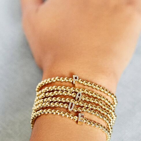 Initial Pisa Stretch Bracelet - Personalized Gold-Plated Bracelet for Women, Beaded Initial Bracelet, Stacking Bracelet, Custom Ball Bracelet, Trendy Jewelry in Saudi Arabia