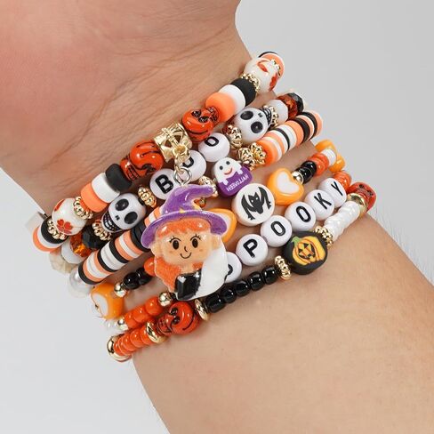مجموعات أساور Twinfree للهالوين للنساء، أساور مطرزة بطبقات قوطية، سوار BOO Spooky Ghost Spider Pumpkin Kitten Charm القابل للتكديس in Kuwait