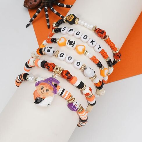 مجموعات أساور Twinfree للهالوين للنساء، أساور مطرزة بطبقات قوطية، سوار BOO Spooky Ghost Spider Pumpkin Kitten Charm القابل للتكديس in Kuwait