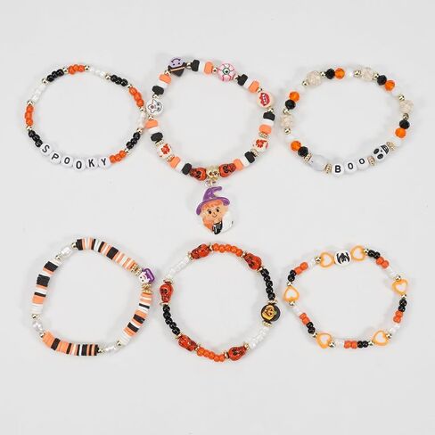 مجموعات أساور Twinfree للهالوين للنساء، أساور مطرزة بطبقات قوطية، سوار BOO Spooky Ghost Spider Pumpkin Kitten Charm القابل للتكديس in Kuwait