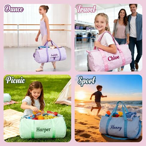 Personalized Toddler Dance Bag with Name for Girls&Boys,Seersucker Embroidered Duffel Bag,18 Inch,Multi-Functional Travel & Dance Bag with Handles for Little Girls Ballet,Weekend Travel, Gym,Camping in Saudi Arabia