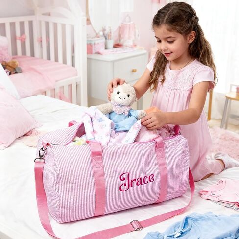 Personalized Toddler Dance Bag with Name for Girls&Boys,Seersucker Embroidered Duffel Bag,18 Inch,Multi-Functional Travel & Dance Bag with Handles for Little Girls Ballet,Weekend Travel, Gym,Camping in Saudi Arabia