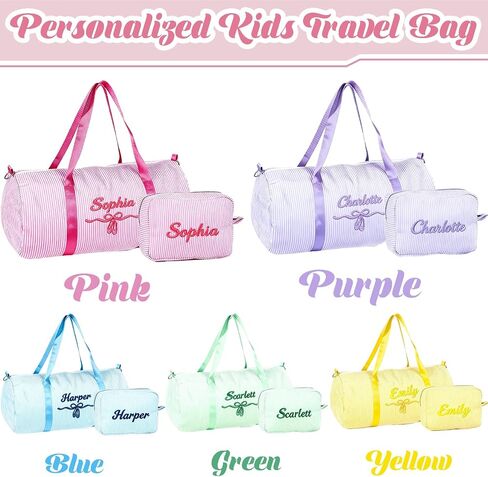 Personalized Toddler Dance Bag with Name for Girls&Boys,Seersucker Embroidered Duffel Bag,18 Inch,Multi-Functional Travel & Dance Bag with Handles for Little Girls Ballet,Weekend Travel, Gym,Camping in Saudi Arabia