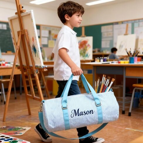 Personalized Toddler Dance Bag with Name for Girls&Boys,Seersucker Embroidered Duffel Bag,18 Inch,Multi-Functional Travel & Dance Bag with Handles for Little Girls Ballet,Weekend Travel, Gym,Camping in Saudi Arabia