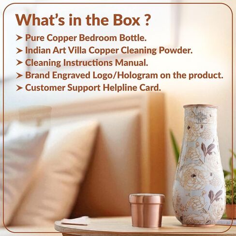 Indian Art Villa Pure Copper Half Hammered and Grey Silk Finish Vase Shape Bedroom Bottle, Volume -48 Oz in Saudi Arabia