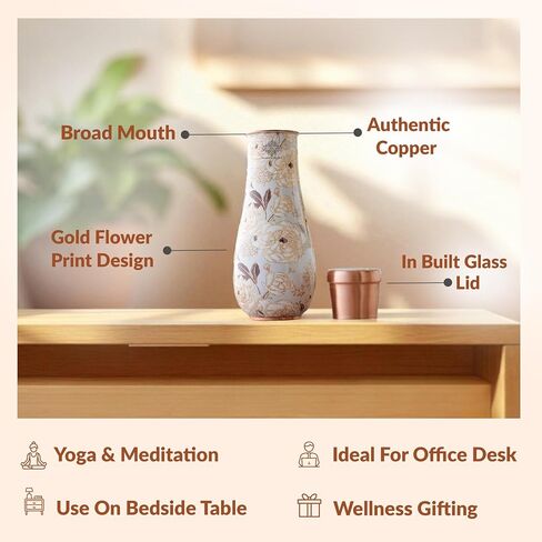 Indian Art Villa Pure Copper Half Hammered and Grey Silk Finish Vase Shape Bedroom Bottle, Volume -48 Oz in Saudi Arabia