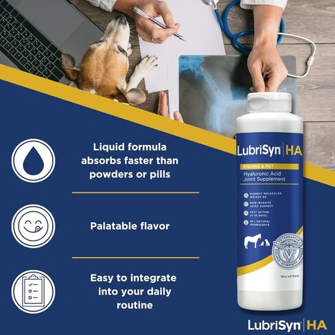 LubriSynHA Hyaluronic Acid Pet & Equine Joint Formula 16oz - All-Natural, High-Molecular Weight Liquid Hyaluronan - Joint Support for Horses, Dogs, Cats - Promotes Healthy Joint Function, Made in USA in Kuwait