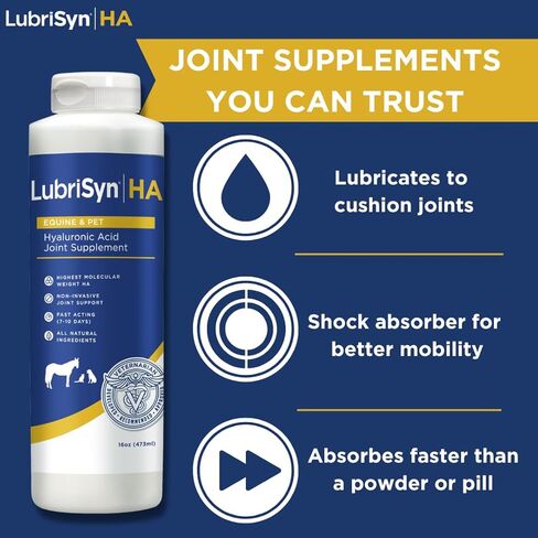 LubriSynHA Hyaluronic Acid Pet & Equine Joint Formula 16oz - All-Natural, High-Molecular Weight Liquid Hyaluronan - Joint Support for Horses, Dogs, Cats - Promotes Healthy Joint Function, Made in USA in Kuwait