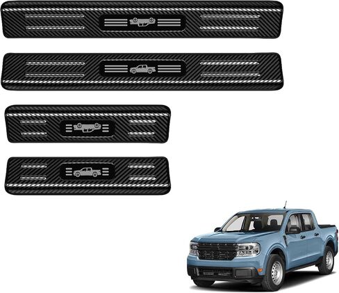 4 قطع واقي حافة باب السيارة واقي عتبة الباب لسيارة Ford 2022-2025 2026 Maverick Accessories مواد من الستانلس ستيل حماية عتبة باب السيارة (نسيج ألياف الكربون) in Kuwait