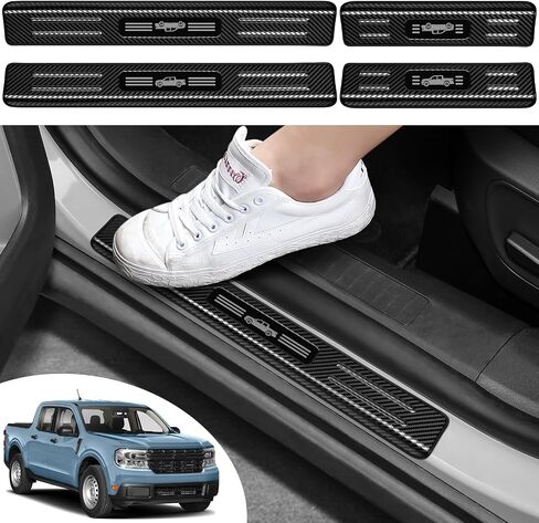4 قطع واقي حافة باب السيارة واقي عتبة الباب لسيارة Ford 2022-2025 2026 Maverick Accessories مواد من الستانلس ستيل حماية عتبة باب السيارة (نسيج ألياف الكربون) in Kuwait