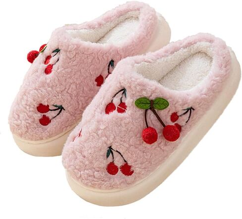 Women Cherry Cute Slippers Indoor Home Cozy Slipper Winter Warm Fuzzy Slippers with Non-Slip Sole On Plush Bedroom Shoes in Kuwait