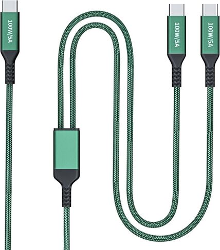كابل 100 واط 2 في 1 USB-C بطول 4 أقدام، مخرجات مزدوجة 5 أمبير شحن سريع، مقسم شحن USB متعدد النوع C لجهاز MacBook Air، iPhone 15 Plus/Pro Max، iPad Pro، Samsung Galaxy S24 S23 S22، Tab S9، Lenovo، Dell حاسوب محمول in Kuwait