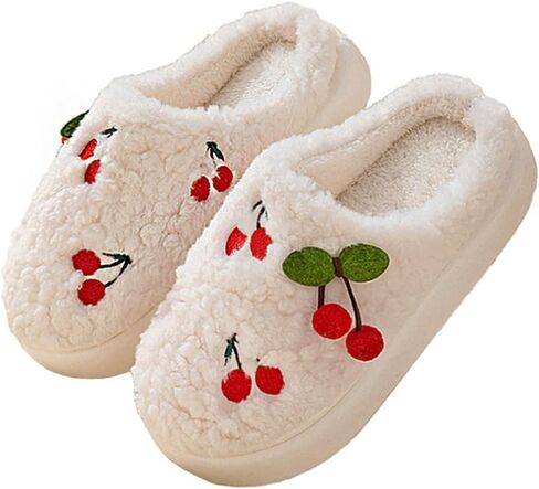 Women Cherry Cute Slippers Indoor Home Cozy Slipper Winter Warm Fuzzy Slippers with Non-Slip Sole On Plush Bedroom Shoes in Kuwait