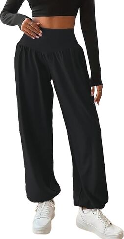 Womens Baggy Wide Leg Pants Casual Loose Elastic Waisted Comfy Harem Pants with Pockets in Kuwait