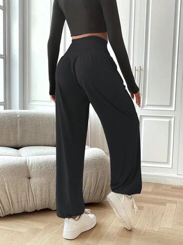 Womens Baggy Wide Leg Pants Casual Loose Elastic Waisted Comfy Harem Pants with Pockets in Kuwait