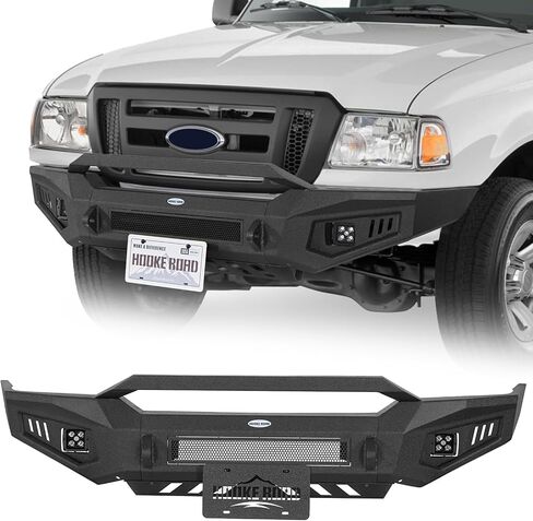 Hooke Road Ranger Front Bumper for 1998-2011 Ford Ranger, Textured Black Offroad Steel Bumper with Skid Plate, LED Lights, D-Ring Mounts in Saudi Arabia