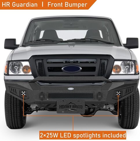 Hooke Road Ranger Front Bumper for 1998-2011 Ford Ranger, Textured Black Offroad Steel Bumper with Skid Plate, LED Lights, D-Ring Mounts in Saudi Arabia