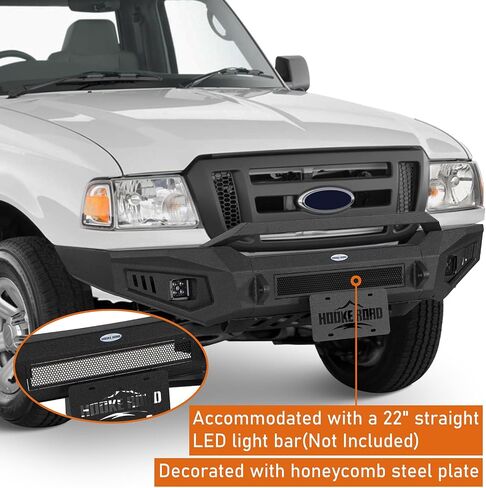 Hooke Road Ranger Front Bumper for 1998-2011 Ford Ranger, Textured Black Offroad Steel Bumper with Skid Plate, LED Lights, D-Ring Mounts in Saudi Arabia