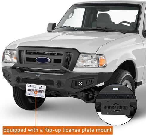 Hooke Road Ranger Front Bumper for 1998-2011 Ford Ranger, Textured Black Offroad Steel Bumper with Skid Plate, LED Lights, D-Ring Mounts in Saudi Arabia