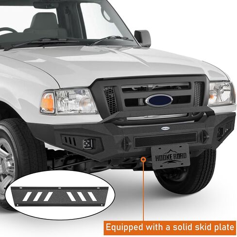 Hooke Road Ranger Front Bumper for 1998-2011 Ford Ranger, Textured Black Offroad Steel Bumper with Skid Plate, LED Lights, D-Ring Mounts in Saudi Arabia
