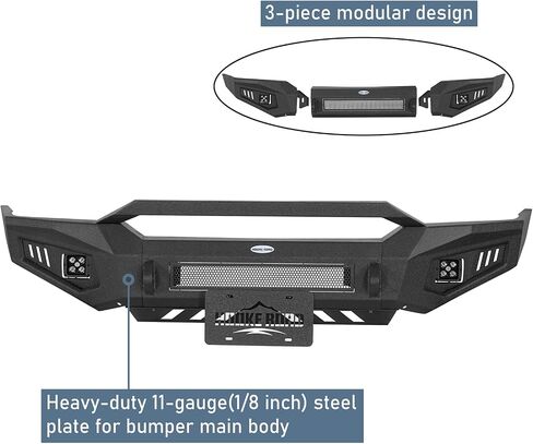 Hooke Road Ranger Front Bumper for 1998-2011 Ford Ranger, Textured Black Offroad Steel Bumper with Skid Plate, LED Lights, D-Ring Mounts in Saudi Arabia