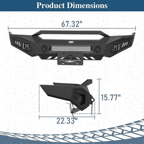 Hooke Road Ranger Front Bumper for 1998-2011 Ford Ranger, Textured Black Offroad Steel Bumper with Skid Plate, LED Lights, D-Ring Mounts in Saudi Arabia