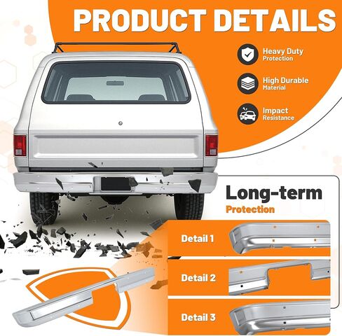 KUAFU Rear Bumper Face Bar Compatible with 1973-1980 Chevy Chevrolet GMC K5 K10 K20 C10 C20 C30 K15/K1500 K25/K2500 C25/C2500 C35/C3500 Suburban Pickup Jimmy Blazer Fleetside Steel Chrome Silvery in Saudi Arabia