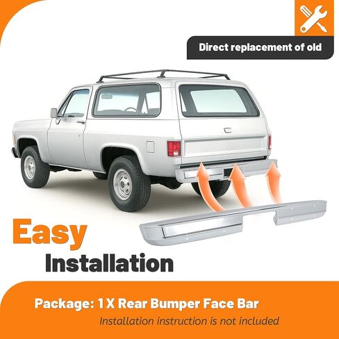 KUAFU Rear Bumper Face Bar Compatible with 1973-1980 Chevy Chevrolet GMC K5 K10 K20 C10 C20 C30 K15/K1500 K25/K2500 C25/C2500 C35/C3500 Suburban Pickup Jimmy Blazer Fleetside Steel Chrome Silvery in Saudi Arabia