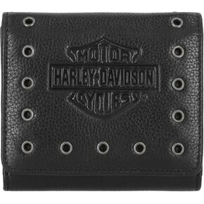 Harley-Davidson Women's Eyelet Bar & Shield Logo Leather Indexer Wallet, Black in Saudi Arabia