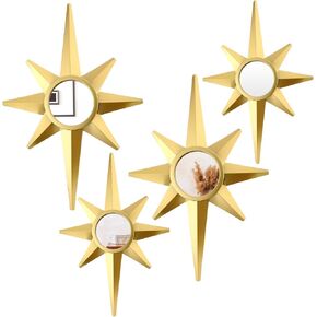 Blulu 4 Pcs Metal Starburst Wall Mirrors Decor 8 Pointed Gold Atomic Stars Hangings Mid Century Modern Elegance Accents Easy Installation Finish Metal Mirrors for Home Office Room in Kuwait