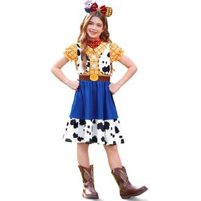 Halloween Girls 2Pcs Cowgirl Dress with Mouse Ear Headbands Cow Print Skirt 2-12 Years in Kuwait