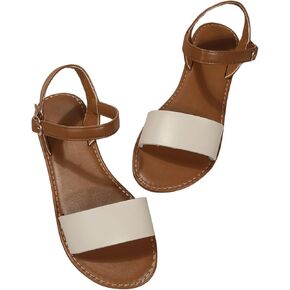 SweatyRocks Women's Open Toe Leather Flat Sandals Ankle Strap Summer Outdoor Shoes in Kuwait