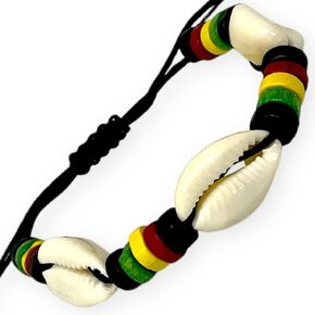 Exotic &Trendy Jewelry Rasta Shell Bracelet - Made with 3 Natural Shells and Wooden Beads - Black Hemp Cord - Rasta Bracelet in Saudi Arabia