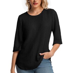 Women Fall Sweaters 3/4 Sleeve Loose Fit Tunic Tops Crewneck Dressy Casual Oversized Buniness Blouses 2025 in Saudi Arabia